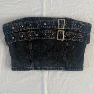 Fashion Nova Black Denim Women’s Top with Buckles Size Large